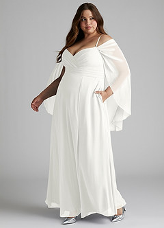 Azazie Cienna Brautjungfernkleider A-Linie Langarm Chiffon Kleid Weiß image10