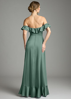 Azazie Lyra Bridesmaid Dresses Eucalyptus A-Line Off the Shoulder Stretch Satin Convertible Dress image10