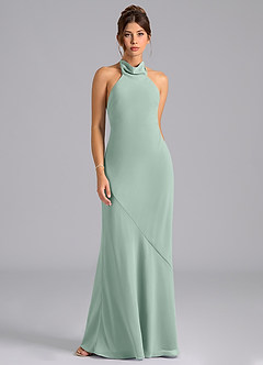 Azazie Velli Bridesmaid Dresses Agave Mermaid High Neck Chiffon Dress image6