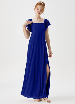 Azazie Bondi Junior A-Linie Seitliche Cut-Outs Gittergewebe Kleid Königsblau image5