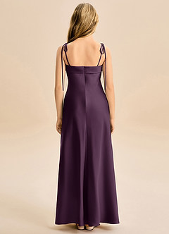 Azazie Willa Junior Vestido de Ciruela de Satén Elástico de Corte en A con Lazo image6