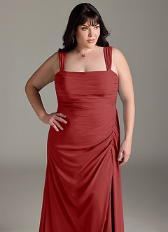 Azazie Jesaphine Robes de demoiselle d'honneur Robe Fourreau en Mousseline de soie Arc Rouille image13