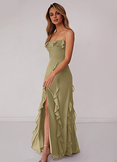Barbie ♥ Azazie Bridesmaid Dresses Moss Green Sheath Bow Chiffon Dress image5