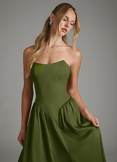 Azazie Arden Bridesmaid Dresses Bright Olive A-Line Corset Stretch Satin Dress image3