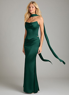 Azazie Sorrel Bridesmaid Dresses Emerald Mermaid Strapless Stretch Satin Convertible Dress image1