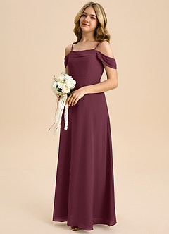 Azazie Anselie Junior Cabernet A-Line Off the Shoulder Chiffon Dress image6