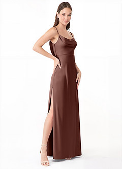 Azazie Alaija Robes de demoiselle d'honneur Robe Sirène en Satin extensible Fente Latérale Expresso image3
