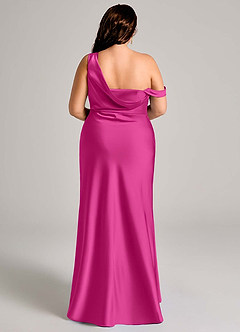 Azazie Madelyn Bridesmaid Dresses Fuchsia Mermaid One Shoulder Stretch Satin Convertible Dress image11