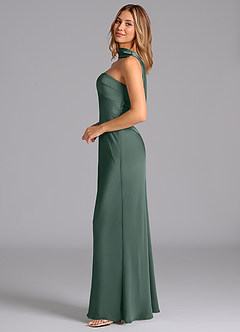 Azazie Lusinda Vestidos de damas de honor Vestido de Musgo Marino de Satén Elástico de Corte Sirena con Sin tirantes image5