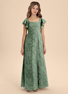 Azazie Bondi Junior Vestido de Matcha de Devorado Floral de Corte En A con Lazo image5