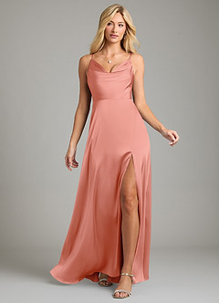 Azazie Sarella Vestidos de damas de honor Vestido de Coral de Satén Elástico de Corte en A con Plisado image6