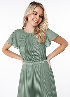 Azazie Kara vestidos de dama de honor modestos Vestido de Corte en A Plisado Hasta el suelo Gasa image5