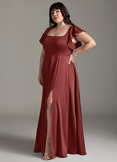 Azazie Bondi Robes de demoiselle d'honneur Robe Trapèze en Satin extensible Nœud Terracotta image9