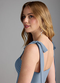 Azazie Lizet Jurken voor bruidsmeisjes Jurk van Chiffon met A-Lijn Sweetheart Halslijn Stoffig Blauw image6