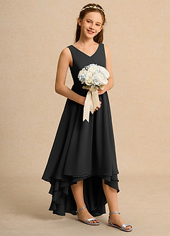 Azazie Kitten Girl vestidos de niña de las flores Vestido de Negro de Gasa de Corte En A image3