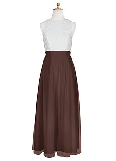 Azazie Albertine Junior A-Linie Spitze Chiffon Kleid Ganache image7