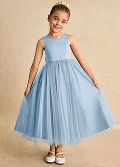 Azazie Solia Robe Demoiselle D'honneur Fillette Robe Princesse en Tulle Arc Poudre Bleue image5