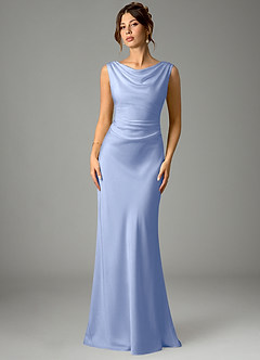 Azazie Kieryn Bridesmaid Dresses Ice Mermaid Pleated Stretch Satin Dress image1