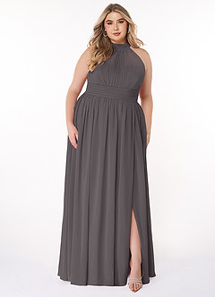Azazie Iman Bridesmaid Dresses Steel Grey A-Line A-Line Ruched Chiffon Dress image8