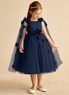 Azazie Staria Blumenmädchenkleider Ballkleid Gestreift Tüll Kleid Dunkelmarine image7