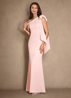 Azazie Myers Mother of the Bride Dresses Blushing Pink Mermaid Pleated Stretch Crepe Dress image4