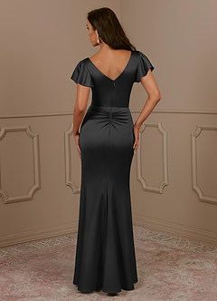 Azazie Roya Mère de la mariée Robes Robe Sirène en Satin extensible Col en V Plissé Noir image4