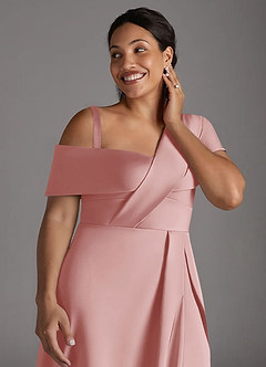 Azazie Milton Mère de la mariée Robes Robe Trapèze en Satin extensible Plissée Rose Poudré image14