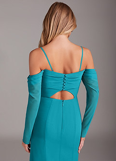 Azazie Hallie Bridesmaid Dresses Jade Mermaid Long Sleeve Chiffon Dress image6