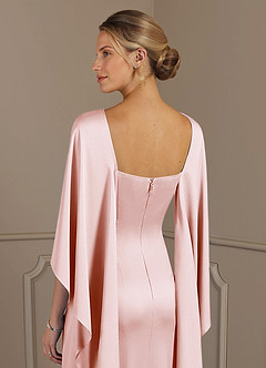 Azazie Eli Mother of the Bride Dresses Blushing Pink Sheath Boatneck Stretch Satin Dress image6
