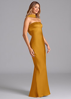 Azazie Lusinda Bridesmaid Dresses Butterscotch Mermaid Strapless Stretch Satin Dress image6