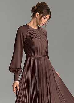 Azazie Grayson Bridesmaid Dresses Ganache A-Line Long Sleeve Stretch Satin Dress image6