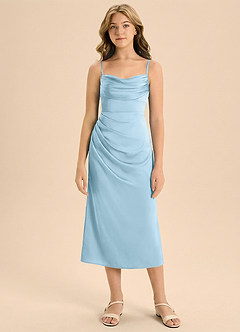 Azazie Mai Junior Jurk van Stretch Satijn met Kolom Geplooid Hemelsblauw image3