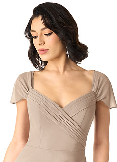 Azazie Tancie Bridesmaid Dresses Taupe A-Line Off the Shoulder Chiffon Convertible Dress image4