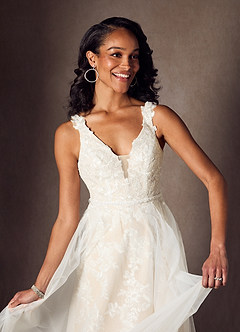 Azazie Jasmina Wedding Dresses Diamond White Champagne A-Line Sequins Tulle Dress image10