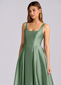 Azazie Amalie Bridesmaid Dresses Matcha A-Line Pleated Stretch Satin Dress image6