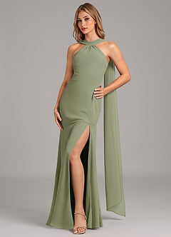 Azazie Kinsley Bridesmaid Dresses Pistachio Mermaid Pleated Chiffon Dress image1