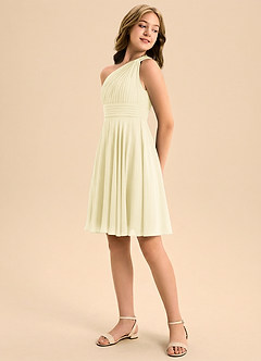 Azazie Charlize Junior Lemon Sorbet A-Line Pleated Chiffon Dress image4