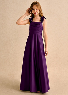 Azazie Rosita Girls Formal 플라워 걸 드레스 A라인 플리츠 매트 새틴 플로어 길이 드레스 image6