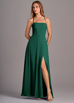 Azazie Carolyn Bridesmaid Dresses Emerald A-Line Pleated Chiffon Dress image5