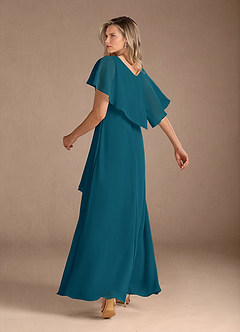 Azazie Eliza Mother of the Bride Dresses Ink Blue A-Line V-Neck Pleated Chiffon Dress image3