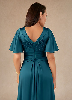 Azazie Emmeline Mother of the Bride Dresses Ink Blue A-Line Pleated Stretch Satin Dress image4