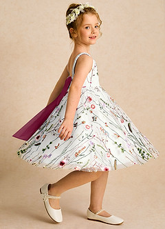 Azazie Peppa Robe Demoiselle D'honneur Fillette Robe Trapèze en Tulle Encolure en Forme de Cœur Ivoire Mûre image4