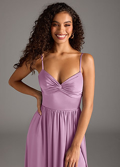Azazie Zeya Robes de demoiselle d'honneur Robe Trapèze en Satin extensible Plissée Glycine image3