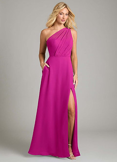 Azazie Phaedra Bridesmaid Dresses Fuchsia A-Line One Shoulder Chiffon Dress image1