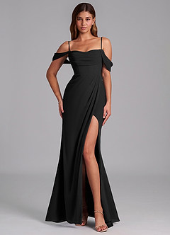Azazie Johana Jurken voor bruidsmeisjes Converteerbaar Jurk van Chiffon met Zeemeermin Off-shoulder Zwart image4
