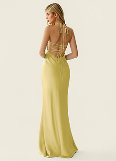 Valerianaire Jaune Pastel Robe de bal en satin ornée de perles image2