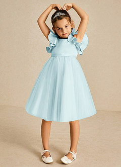 Azazie Kaeya Flower Girl Dresses Sea Glass A-Line Bow Tulle Dress image3