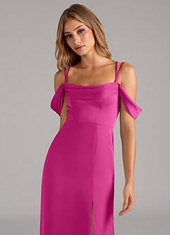 Azazie Callan Bridesmaid Dresses Fuchsia A-Line Pleated Stretch Satin Convertible Dress image6