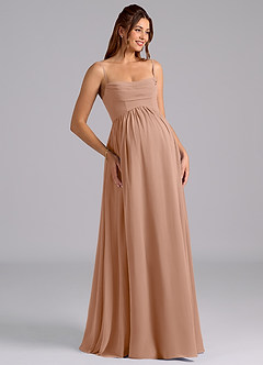 Azazie Saige Robes de demoiselle d'honneur de maternité Robe Trapèze Plissée Longueur ras du sol Mousseline de soie image7