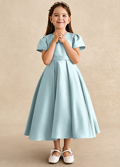 Azazie Princess Flower Girl Dresses Mist A-Line Pleated Matte Satin Dress image4